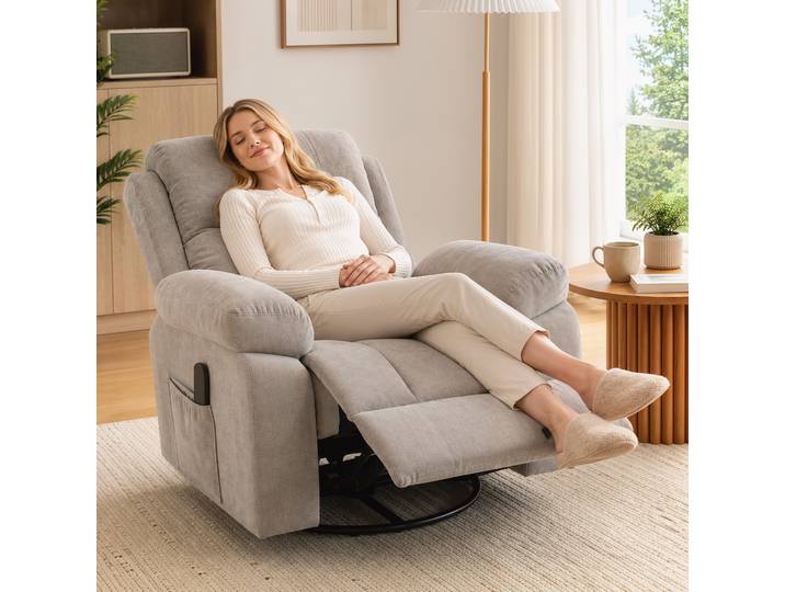 HOMCOM Fauteuil Relax Pivotant Massant Chauffant Chenille Beige