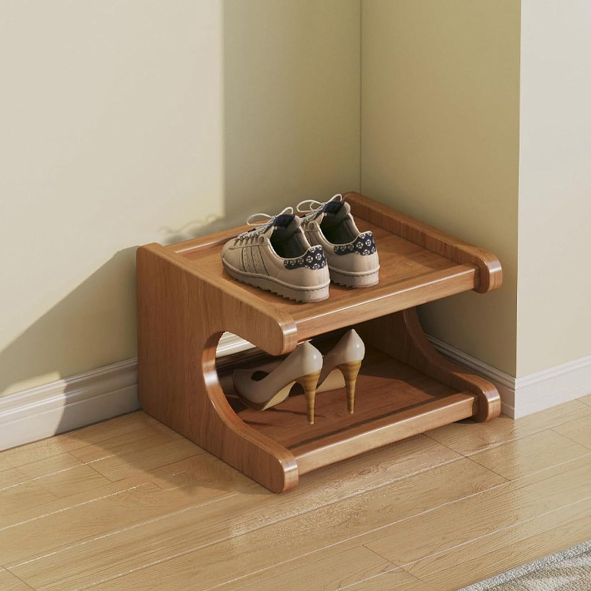 Multifunctioneel Schoenenrek Organizer in Houtkleur voor de Hal