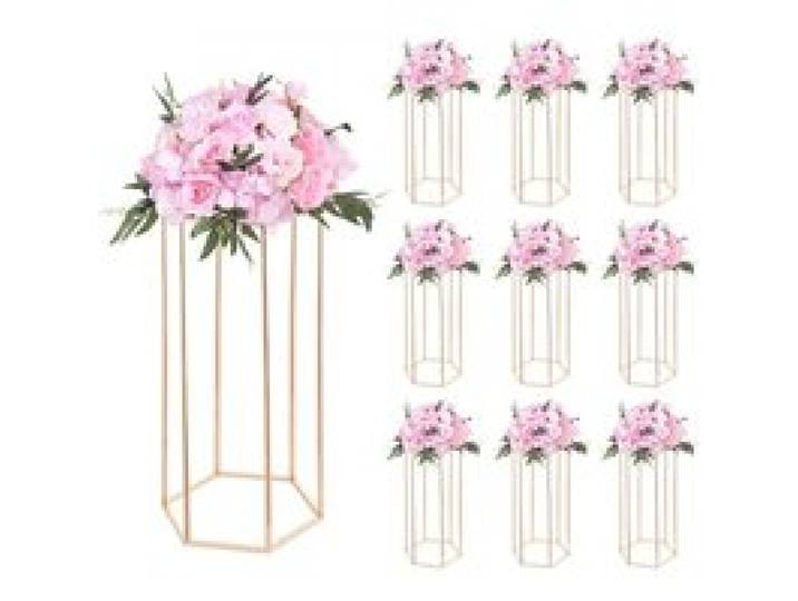 VEVOR Hochzeitsblumenständer 290x250x600 mm, 10 Stk. Blumenhocker mit Acrylablage & sechseckigen Beinen, Pflanzenhocker für Hochzeiten, Partys, Geburtstage, Zuhause, Tischdekorationsständer, Roségold