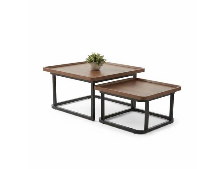 Set de 2 Tables Basses Gigognes Carrées Design Moderne Tables d'Appoint Empilables et Gain de Place Brou De Noix Tables Basses