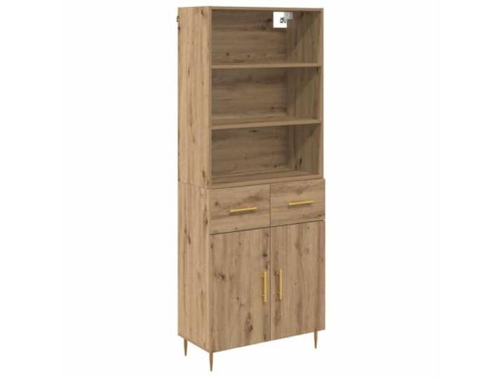 Sideboard Eiche Handwerk 69,5 x 34 x 180 cm aus technischem Holz Goldene Eisenbeine im 50er-Jahre-Design, für Wohnzimmer und Esszimmer