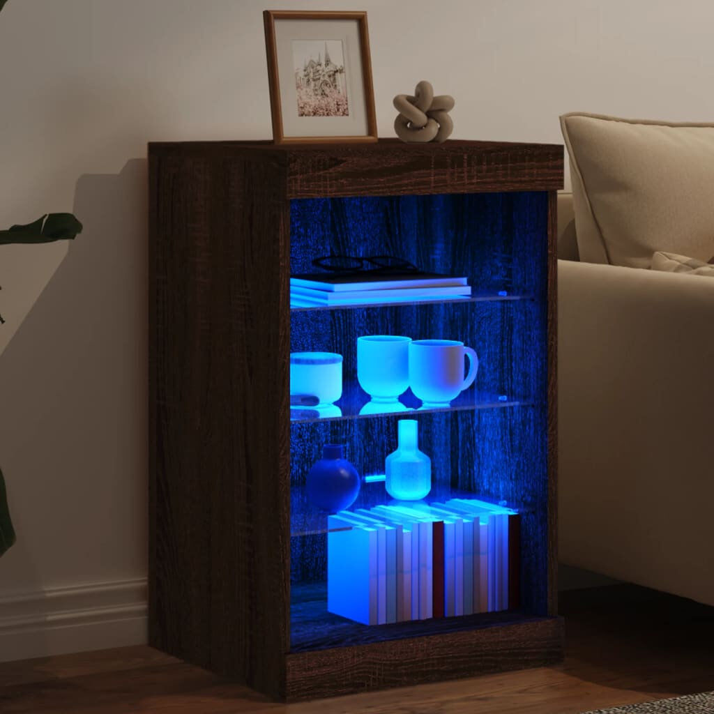 Metro Basima 41 cm W Glass Server Brown Oak 67cm H X 41cm W X 37cm D