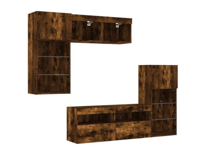 vidaXL 5-TLG. Wohnwand mit LED-Beleuchtung Räuchereiche Holzwerkstoff