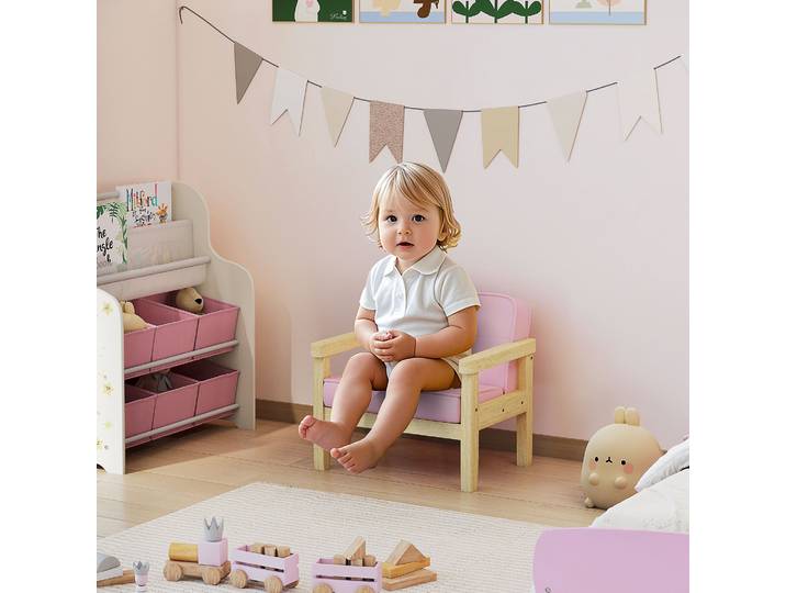 AIYAPLAY Fauteuil Enfant Velours Rose Bois 46,5x44x45 cm