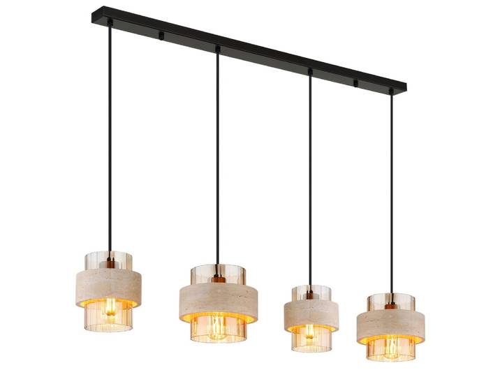 Lampe Suspendue À 4 Lumières Daren Noir Avec Marbre - 16090-4h