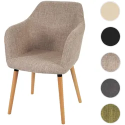 Esszimmerstuhl Malmö T381, Stuhl Küchenstuhl, Retro 50er Jahre Design ~ Textil, creme/grau, helle Beine
