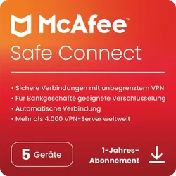 McAfee Safe Connect Premium - Abonnement-Lizenz (1 Jahr) - 5 Peripheriegeräte - Download - ESD - Win, Android, iOS