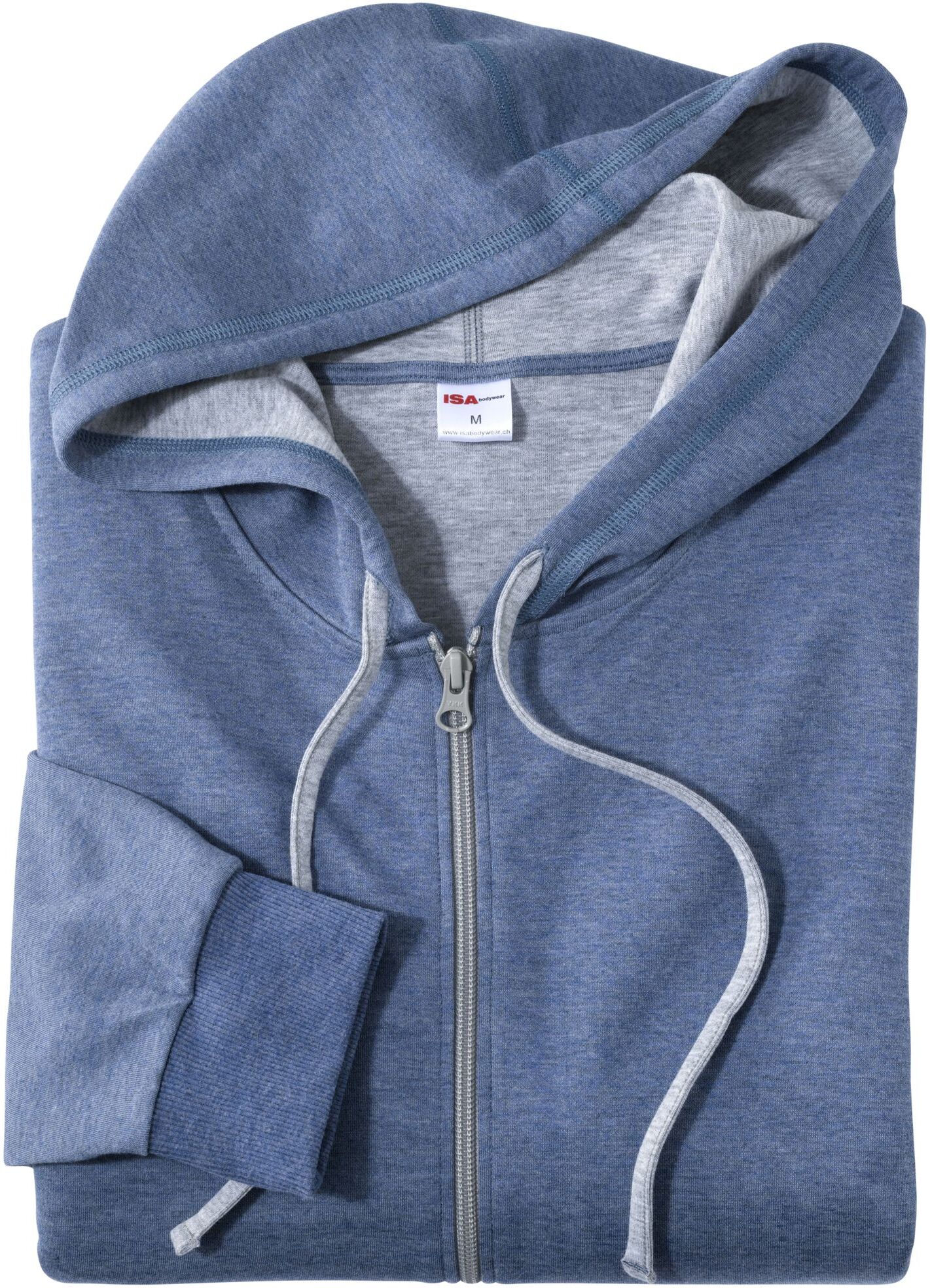 Kapuzensweatjacke ISA BODYWEAR "Hoodie", Herren, Gr. S, blau (melange), Obermaterial: 84% Baumwolle CO. 16% Polyester PES., Sweatjacken Kapuzensweatjacke melange S