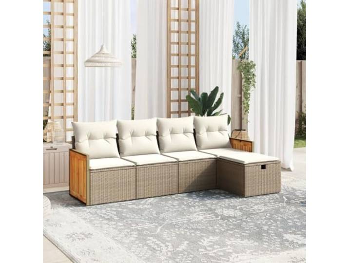 YUTAASU 5-TLG. Poly Rattan Sofagarnitur Beige mit Kissen