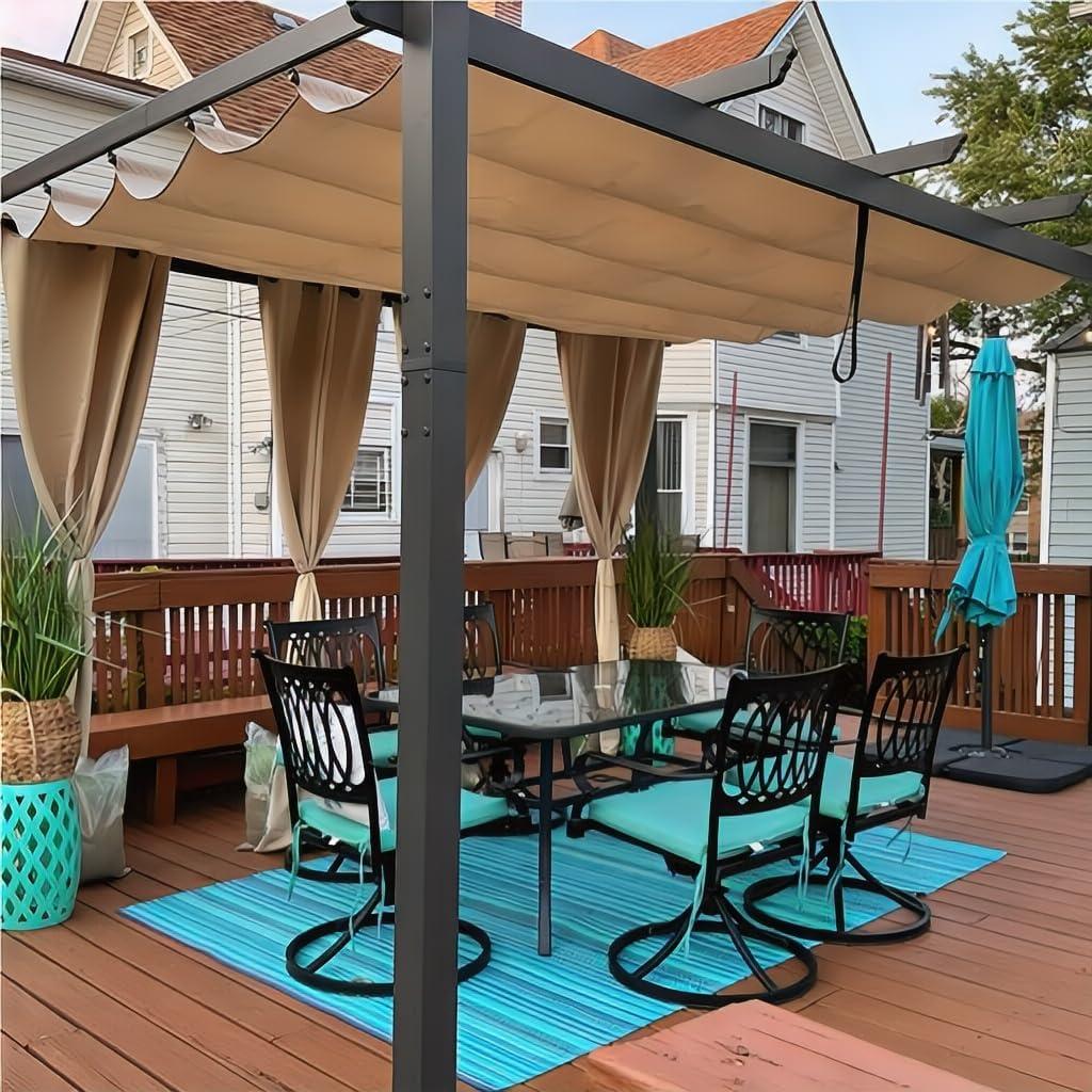 PURPLE LEAF Aluminium Pergola 3 x 3.65 m Wasserdicht Stabil Winterfest, Garten Pavillon mit Sonnenschutz uberdachung, UV-Schutz, Beige