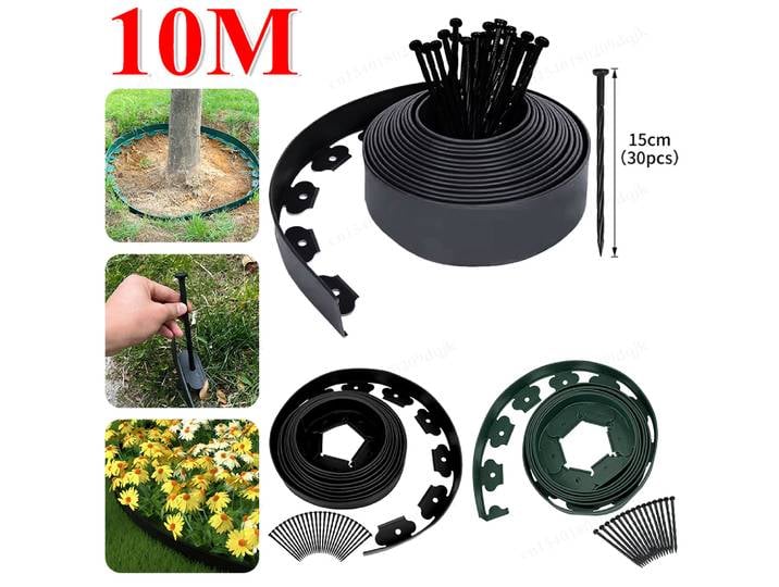 Kit de bordure de paysage de 10M, barrière de jardin fixe, bordure en plastique pour pelouse, bordure de jardin, bobine pour pelouse, cour, voie