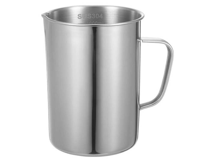 Messbecher Edelstahl 1 Liter mit Skala und Henkel, Silberfarben, Metall, Backen & Backzubehör, Messbecher