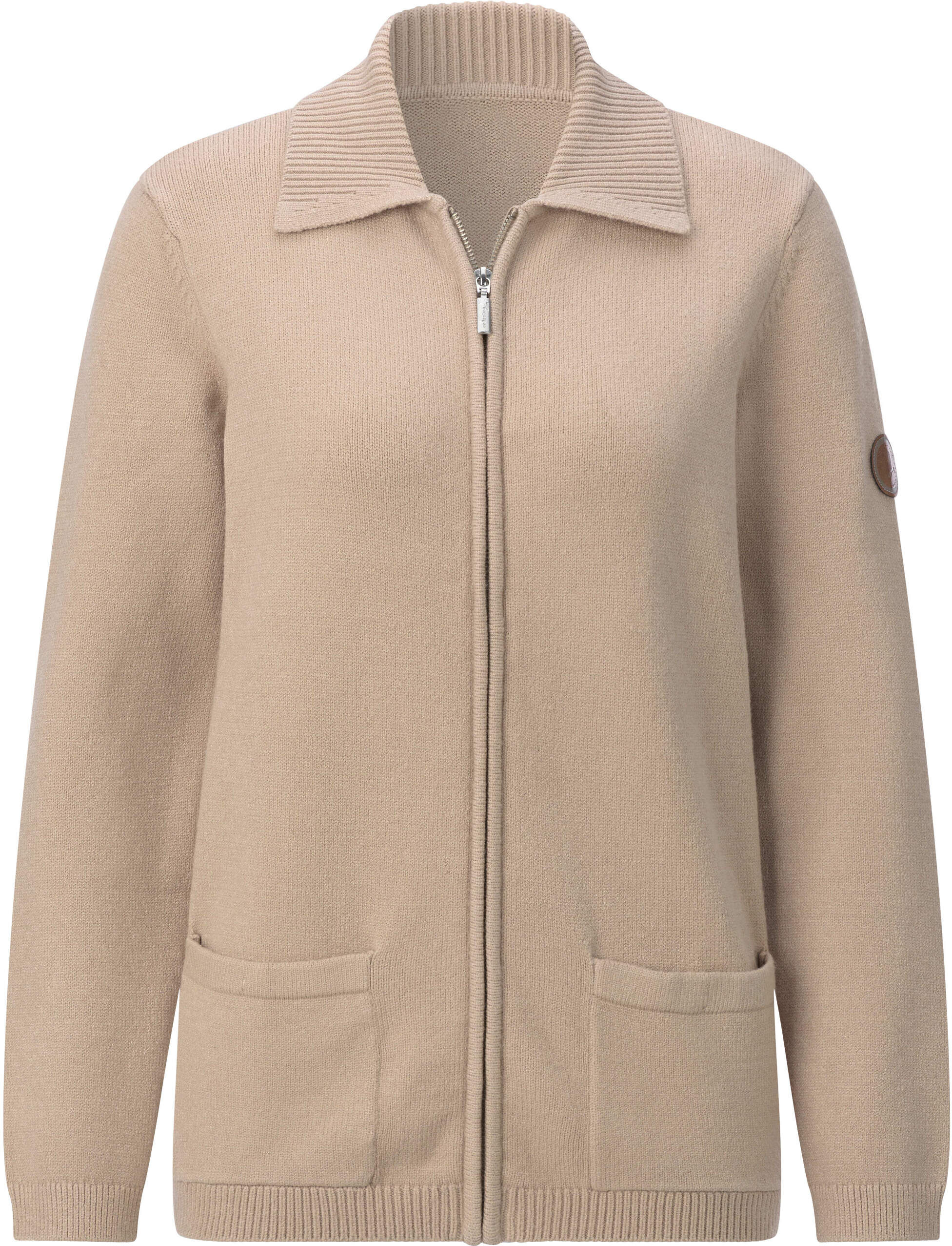Strickjacke WITT "Strickjacke Strickjacke mit Polokragen", Damen, Gr. 42, beige, Sportlich, Strickjacken Strickjacke
