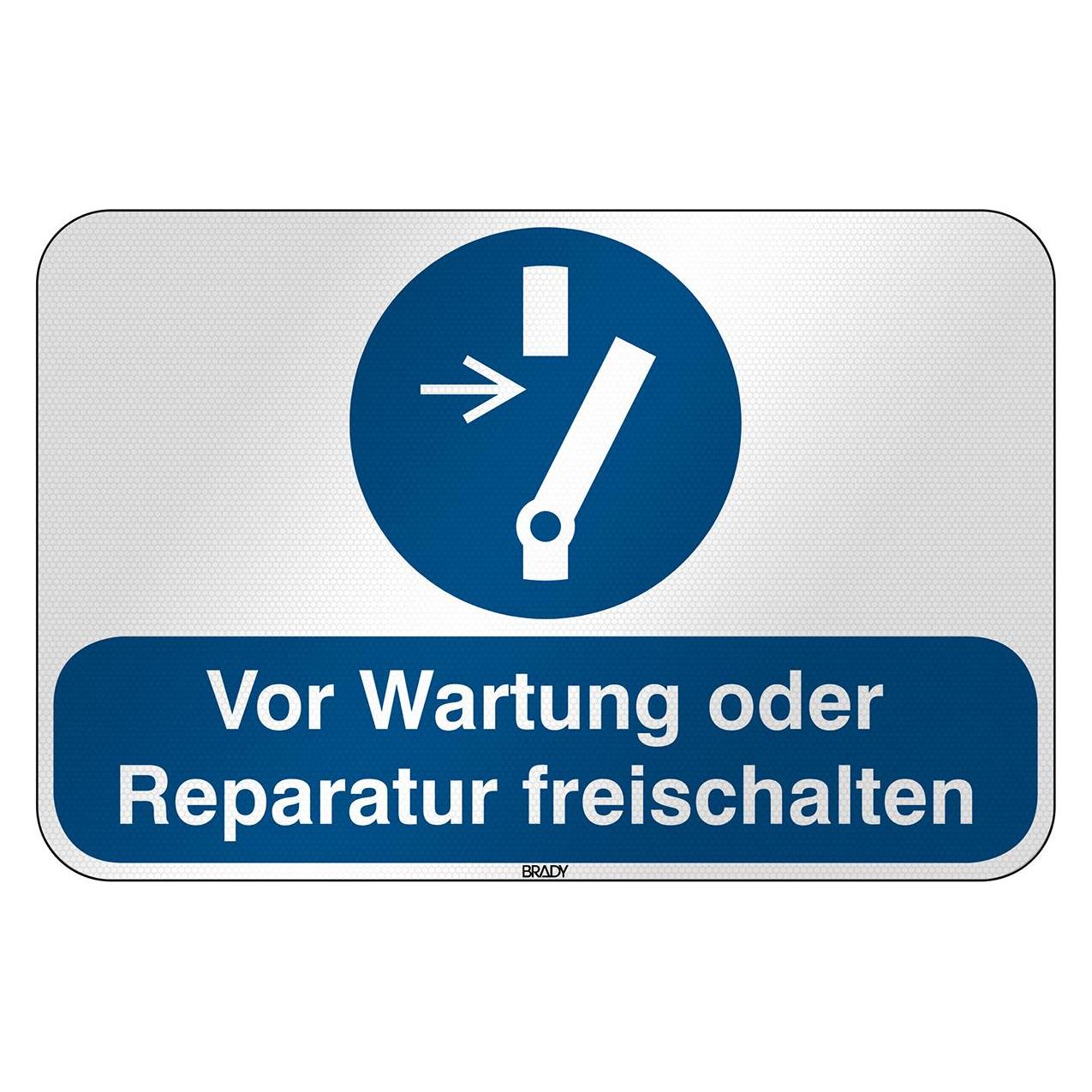Brady M/M021/DE304/RFL-590X390-1, ISO Sicherheitsschild - Vor Wartung oder Reparatur freischalten (303916)