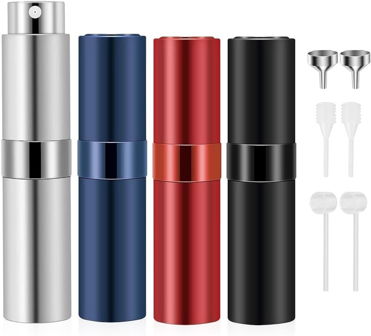 Set van 4 herbruikbare aluminium parfumatomisers van 10ml voor reizen