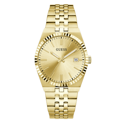 Quarzuhr GUESS "VINCENT", gold (goldfarben, champagnerfarben, goldfarben, champagnerfarben), Armbanduhren, Herren, goldfarben, Quarzuhr, Armbanduhr, Damenuhr, Herrenuhr, Edelstahlarmband, analog, Tag