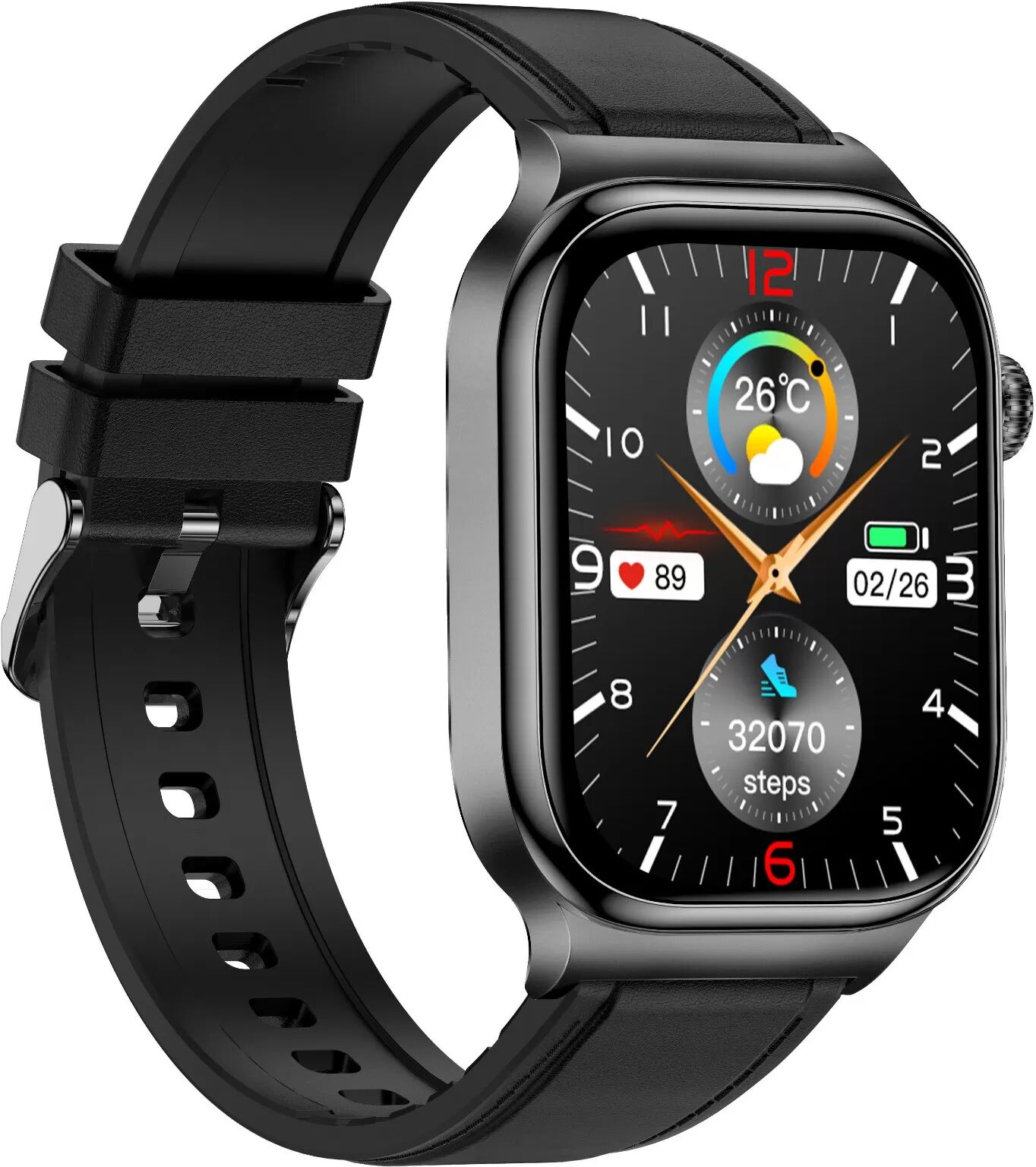 INF 2,04-Zoll-AMOLED-Smartwatch mit hoher Auflösung und Gesundheitsüberwachung, kompatibel mit Huawei, Samsung, APPLE, Garmin Schwarz