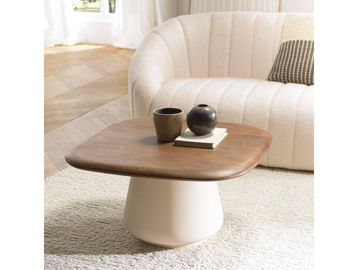 JAMES - Table basse 70x70cm en manguier pied métal ivoire JAMES (2 COLIS)