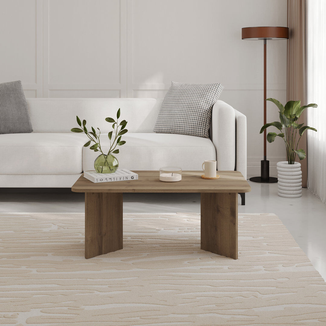 Alpen Home Modern Radius Rectangular Coffee Table, Living Room Brown Wood 42cm H X 100cm W X 60cm D