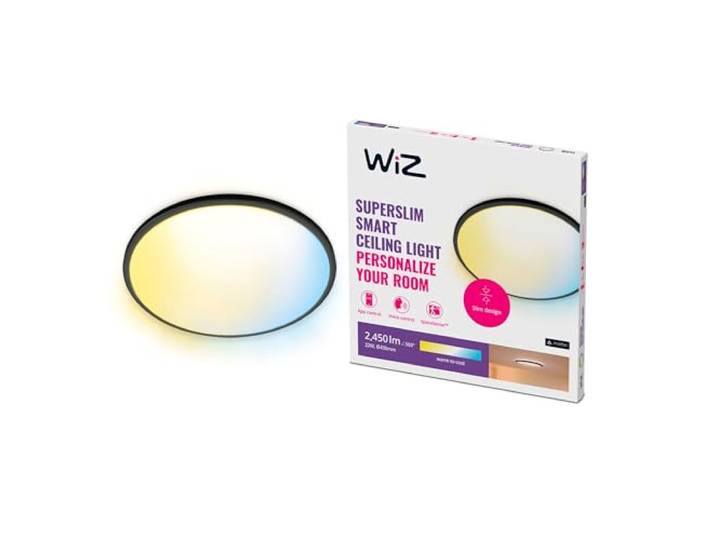 WiZ plafonnier Wi-Fi Superslim Noir\, 22W\, nuances de blanc\, fonctionne avec Alexa\, Google Assistant et Apple HomeKit