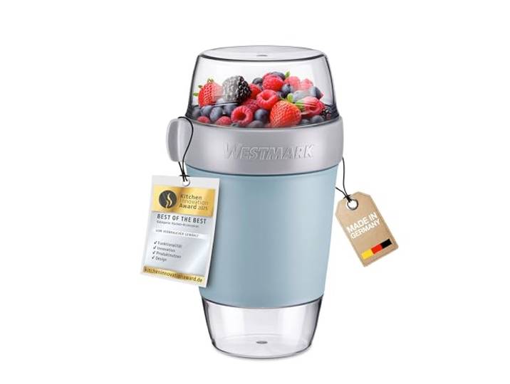Westmark Lunchpot – praktischer Becher to go, ideal für Essen wie Müsli, Porridge, Suppe und Salat, Mikrowellen- und Tiefkühler-geeignet – 1150 ml, BPA-frei, Blau