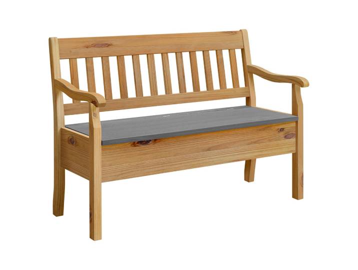 Boxxx Sitzbank, Grau, Laugenfarbig, Holz, Kiefer, massiv, 2-Sitzer, 130x93x58 cm, Truhe im Sitz, Holzmöbel, Sitzgelegenheiten Holz, Holzbänke