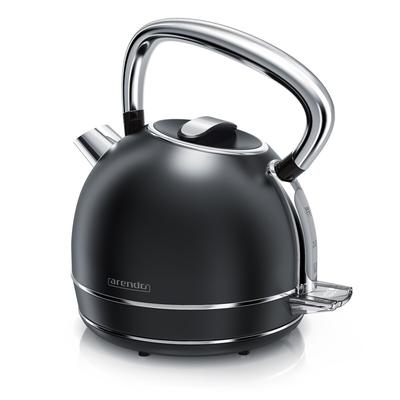 Arendo Wasserkocher mit Temperatureinstellung, 1,7 l, 2200 W, Edelstahl Retro Style Vintage, Überhitzung & Trockenkochschutz, schwarz