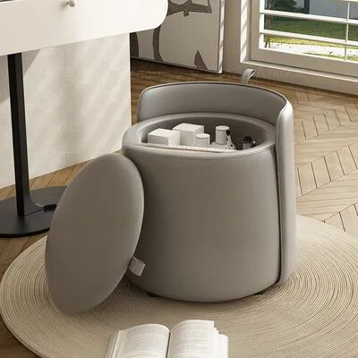 Combo Retail Shop Storage Pulley Makeup Stool With Pulley, Solid Wood Backrest Low Stool, Coffee Table Stool For Makeup And Lounge light Gray