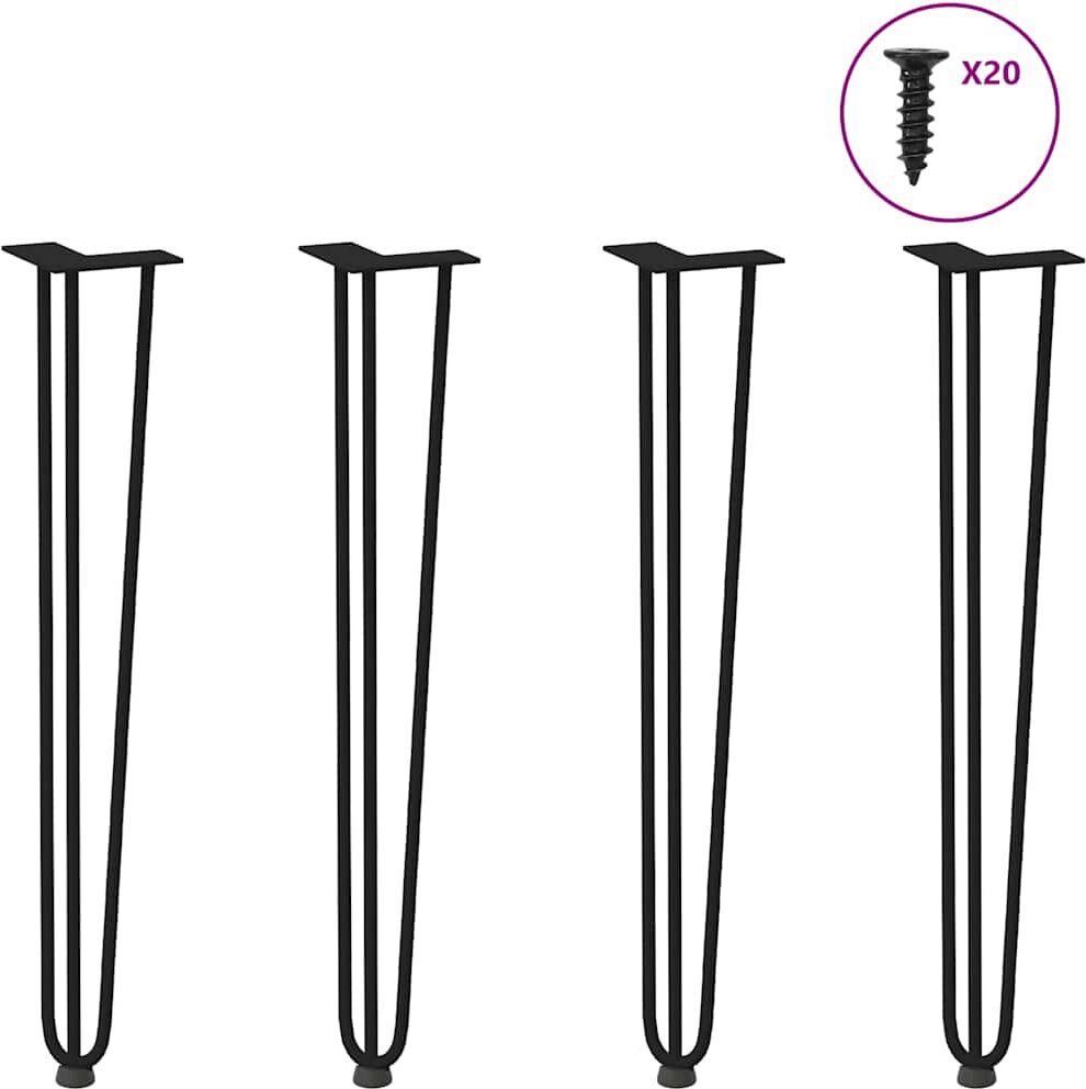vidaXL Pieds en épingle à cheveux pour consoles 4 pièces noir 72 cm