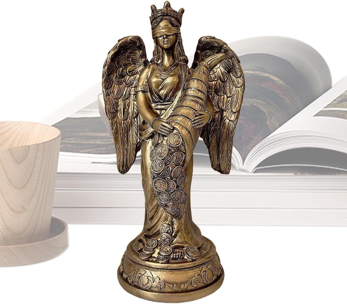 Godin Rijkdom Standbeeld - Goudkleurig Hars Beeldje - Bureau Decoratie en Penhouder - Hoogte: 24 cm