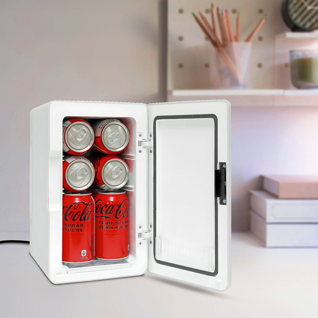 Koolatron Mini Fridge 6L 8 Can Portable Cooler Warmer for Bedrooms Drinks White 25cm H X 25cm W X 35cm D
