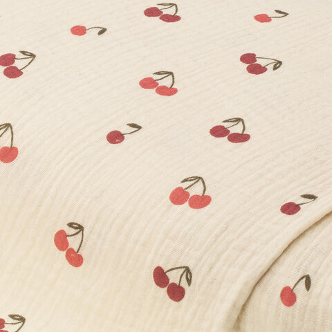 Musselin/Doppel-Gaze "Kirschen", creme-color