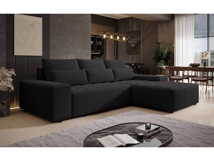 AX Living Ecksofa mit Schlaffunktion Alvorada 280 cm schwarz Ecksofa mit Schlaffunktion – DL-Automat & Stauraum. Ecksofas mit Federkern. T30-Schaum. Liegefläche von 134 × 204 cm.