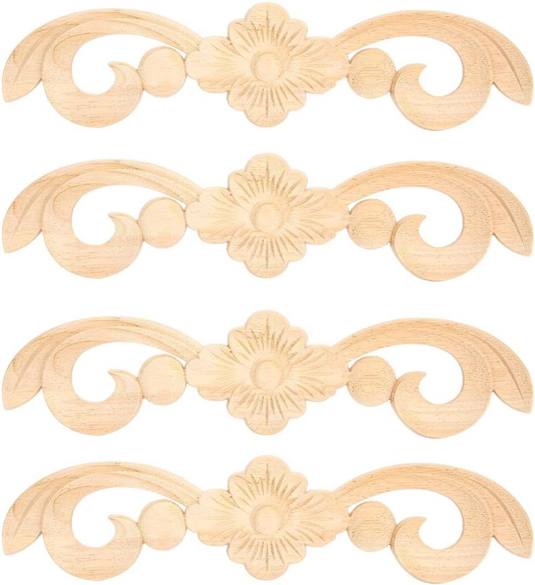 4x Houten Sierlijst Appliqué - Ongeverfd Europees Houtsnijwerk voor Meubels en Woondecoratie