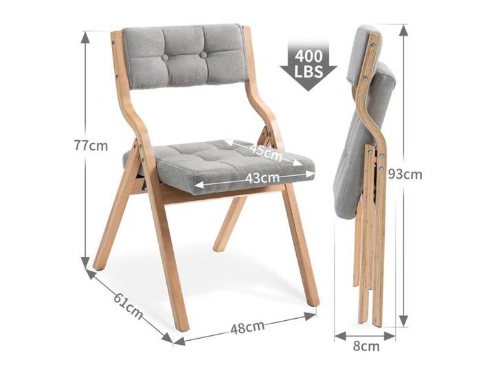 Modenuit Lot de 2 chaises pliantes avec coussin bois gris