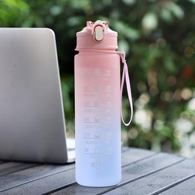 Uplifted Trends Rainbow Color Sports Water Bottle With Straw Durable Heat Resistant Plastic Cup pink