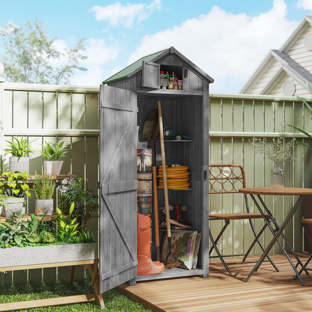 Dakota Fields Outsunny Garden Shed Vertical Utility 3 Shelves 77 x 54.2 x 179cm Grey 77cm W X 45cm D X 179cm H