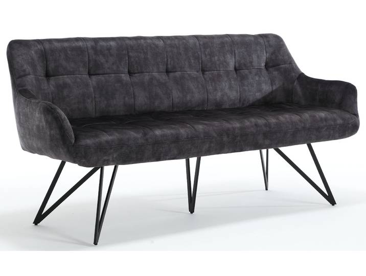 Bank HOME AFFAIRE Soller , grau (anthrazit, schwarz), B:180cm H:82cm T:62cm, Metall, Stoff, Sitzbänke, Bank, Kufengestell, gepolstert, mit Steppung