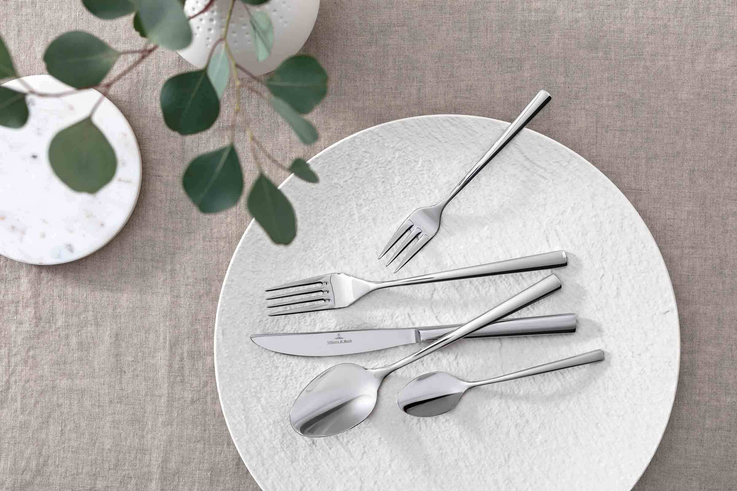 Esslöffel VILLEROY & BOCH "Latte-Macchiato-Löffel Piemont 19 cm 6er Set edelstahl", silber (edelstahl), B:4cm L:19cm, Esslöffel, Esslöffel, Spülmaschinenfest