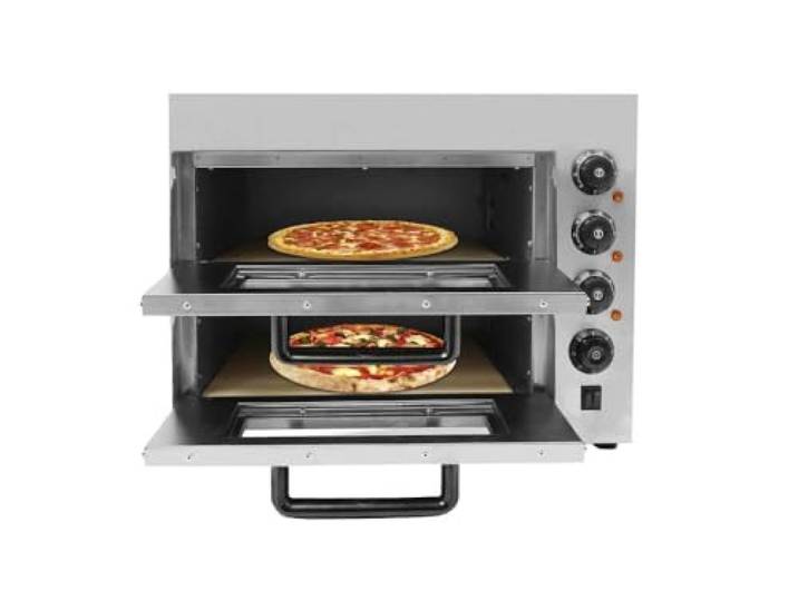 Doppelstock Pizzaofen aus Edelstahl, 3000W Pizzaofen, Elektrisch Pizzabackofen, Mehrzweck-Pizzamaker, Einstellbare Temperatur, Timer 1-60 Min, Cordieritplatten, Für Haushalt Restaurant Bäckerei