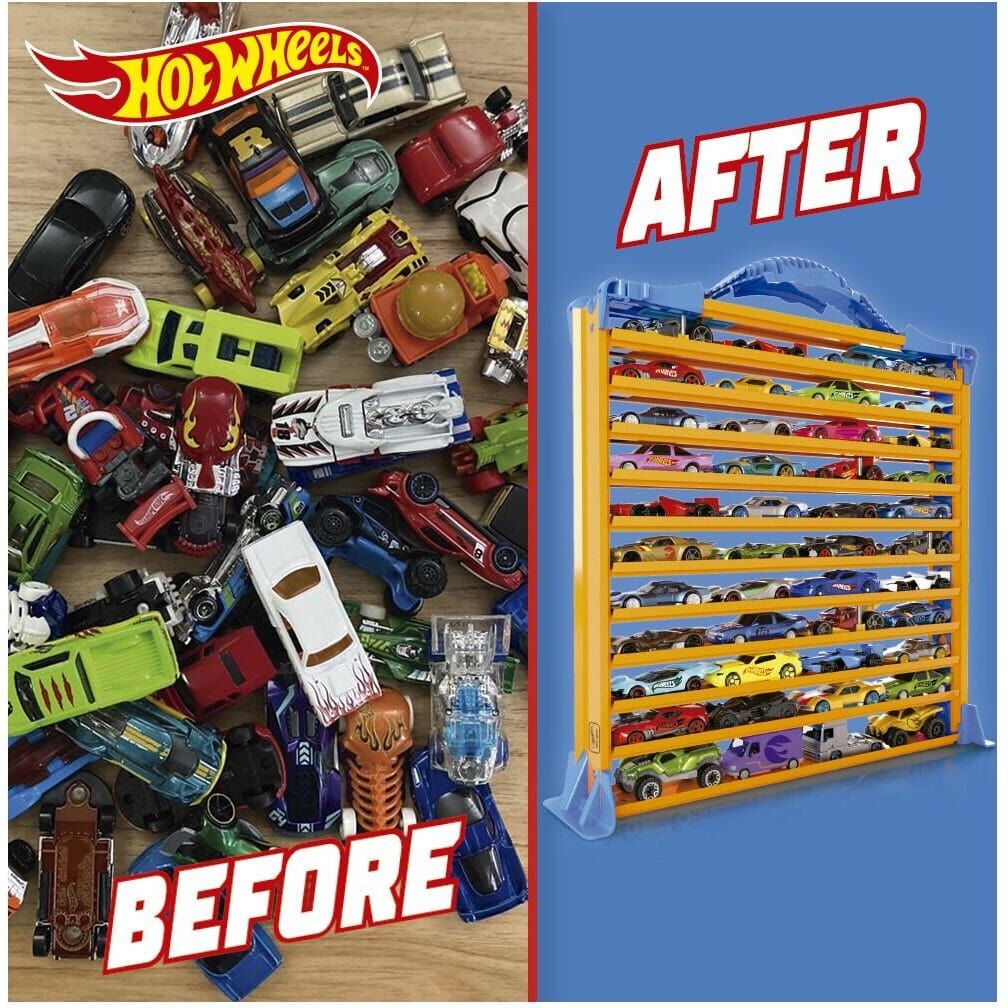 Intek Hot Wheels Rack N’ Track Car Case - 3-in-1 Storage and Track Set for Kids - 13 Track Pieces, 2 Ramps