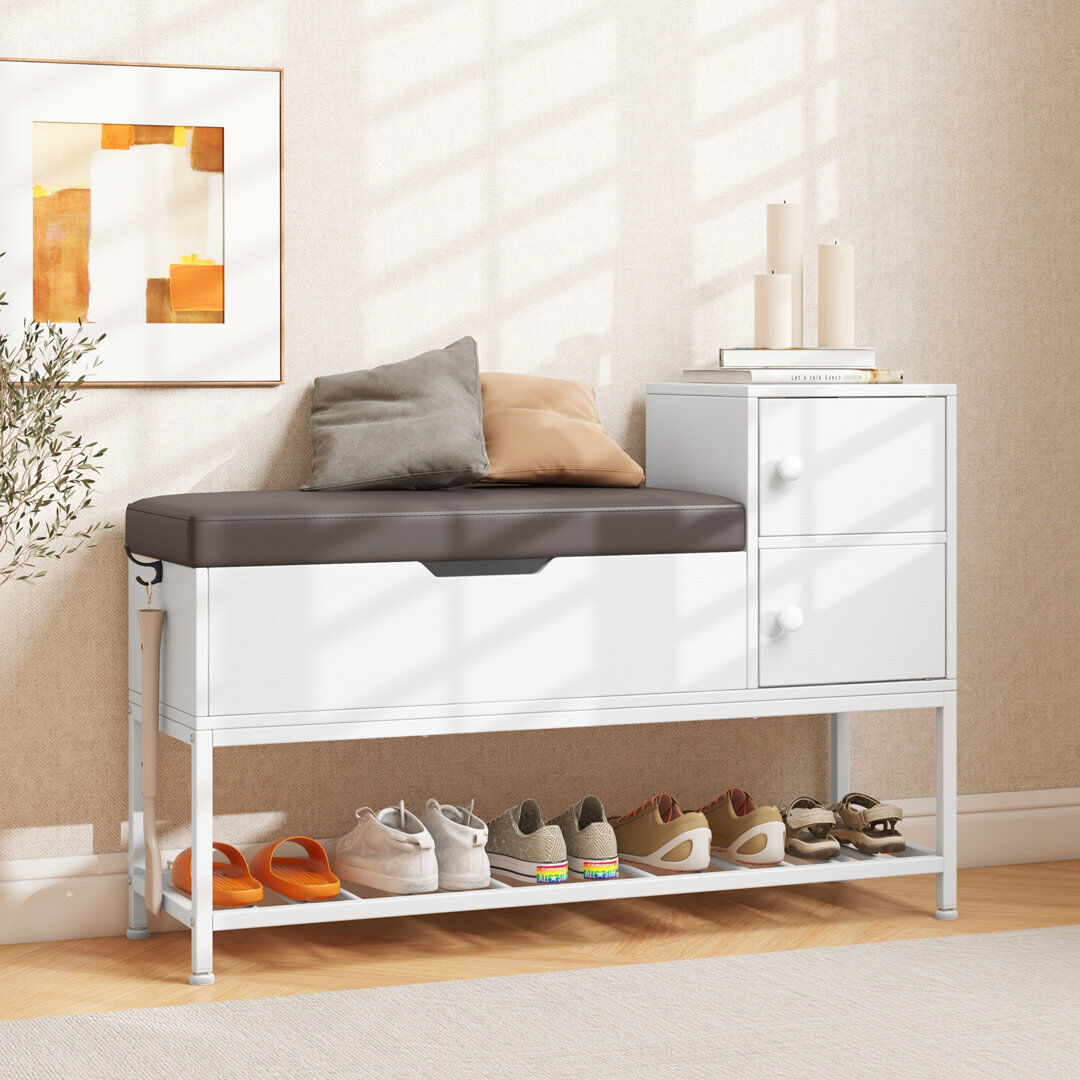Latitude Run 7 Pair Shoe Storage Bench White 7