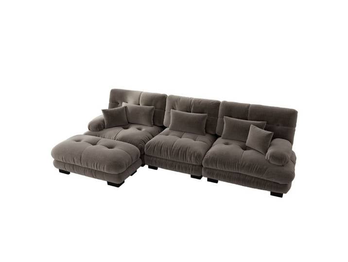ELVORIN Canapé modulable d angle chenille marron style cloud dossier profond avec ottomans assortis