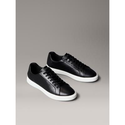 Sneaker CALVIN KLEIN "LOW PRO CUPS LACE UP LTH AOP", Damen, Gr. 37, schwarz, Leder, unifarben, Schuhe Sneaker, Schnürschuh, Freizeitschuh, Halbschuh mit CK-Muster