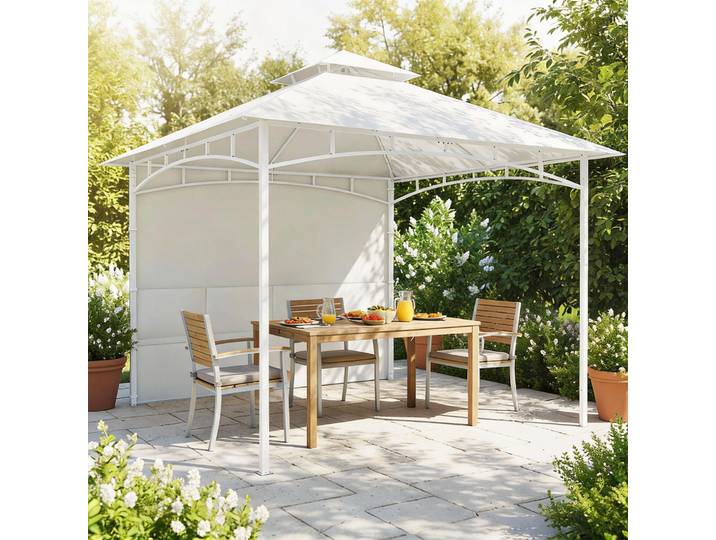 Outsunny Gazebo 3x3m Métal Crème Double Toit avec Rideaux
