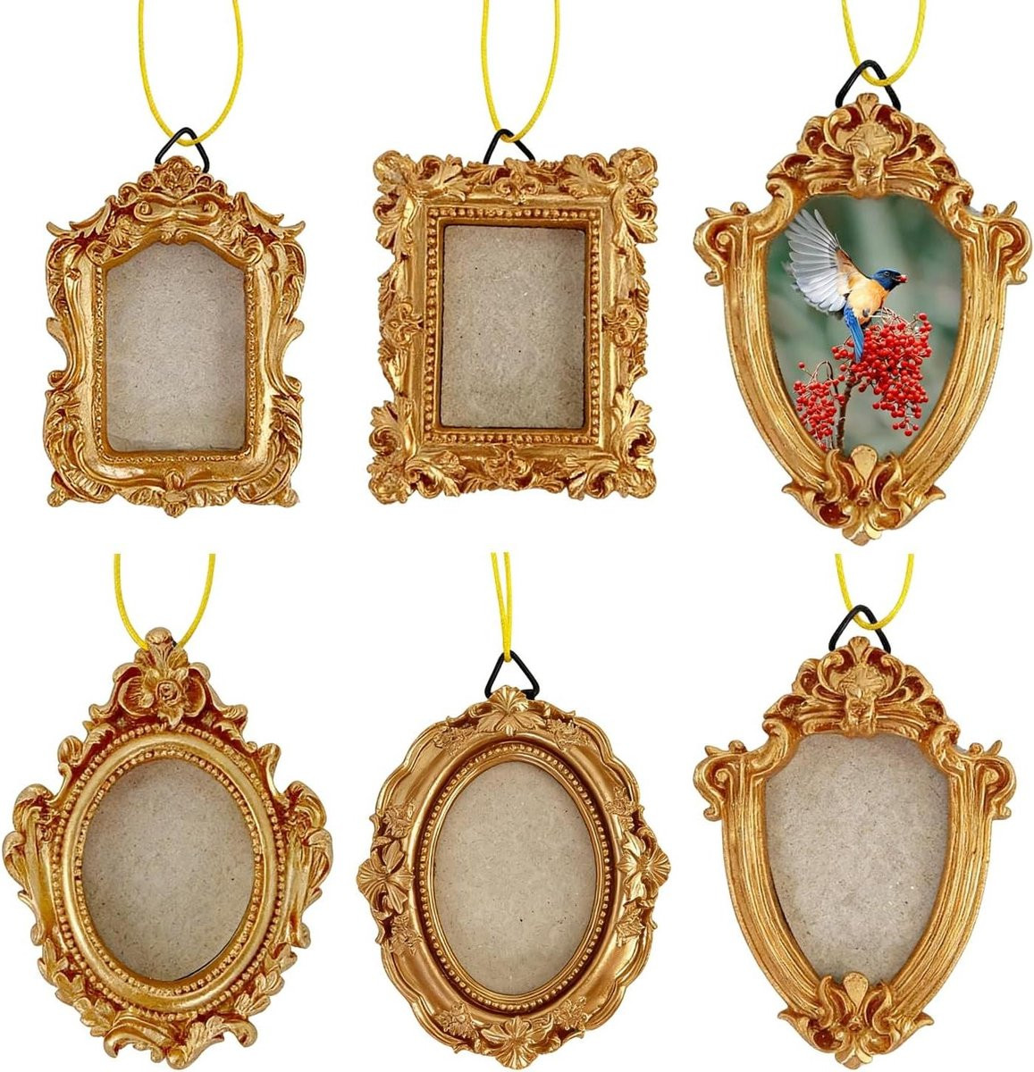Set van 5 goudkleurige mini fotolijstjes van hars