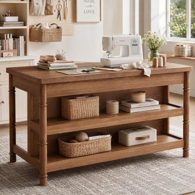 OEM "63"" Solid Wood Sewing Table, Craft Workstation with Storage Large Work Surface, Craft Table, Fabric Cutting & Quilting"