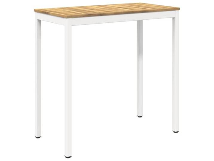 Keeushr Gartenbar-Tisch Weiß 108,5 x 55 x 105 cm Massivholz Akazie Stahlbeine, duale Nutzung als Bar- und Esstisch, natürliche Holzmaserung, leicht zu reinigen