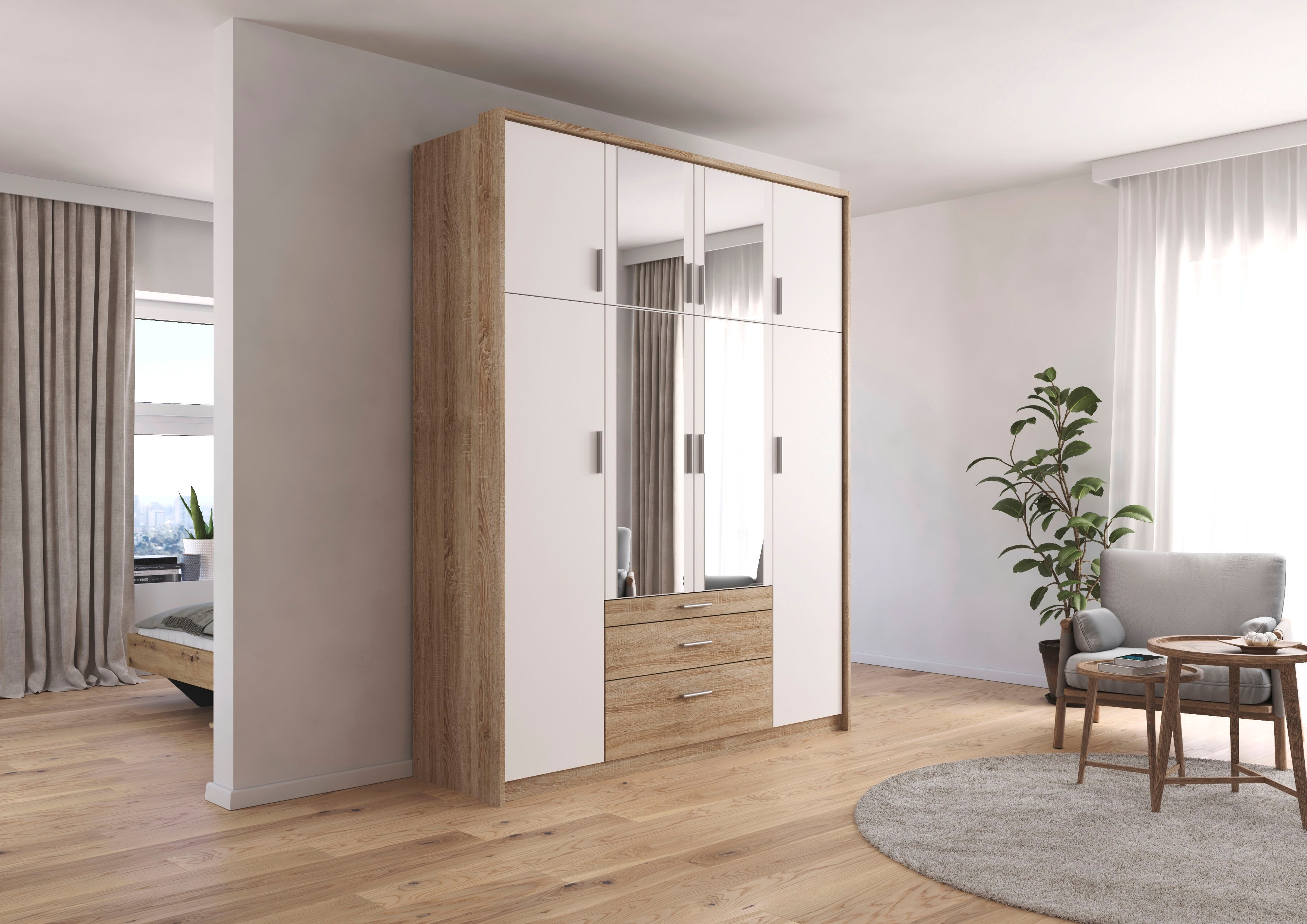 Kleiderschrank RAUCH "Schrank Drehtürenschrank Garderobe Ankleide Schlafzimmer HILDESHEIM", weiss (eiche sonoma, alpinweiß), B:185cm H:231cm T:58cm, Holzwerkstoff, Schränke, Kleiderschrank, oberste Schublade mit praktischer Facheinteilung MADE IN GERMANY 