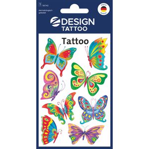 Zweckform Temporäre-Tattoos Z-Design 56742, farbig, Schmetterlinge, 1 Blatt à 7,6 x 12 cm, 8 Tattoos